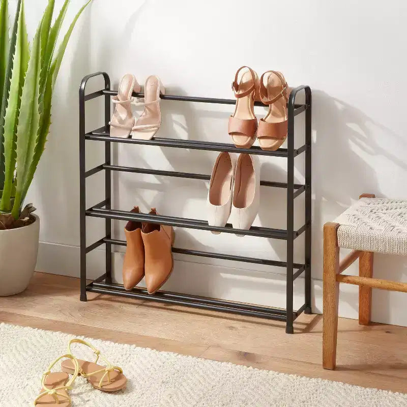 Scarpiera in Metallo a 3 Livelli – Organizer Autoportante, Contiene 9 Paia, 74x18x74 cm, Nera