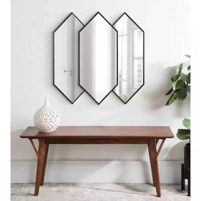 Set di specchi da parete esagonali 71 x 68,5 cm - Cornice nera, design impilato a 3 pezzi