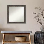 Specchio da Parete Quadrato Incorniciato 24" x 24" con Bordo Smussato – Finitura Carbone Rustico