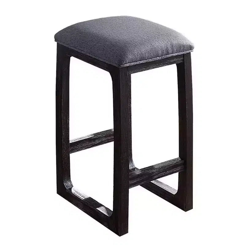 Sgabello da bar altezza bancone con seduta rivestita in lino e base in legno