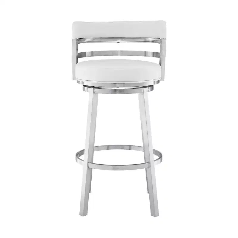 Sgabello da bar rotondo girevole da 26" altezza bancone – Ecopelle e Acciaio Inox, Bianco