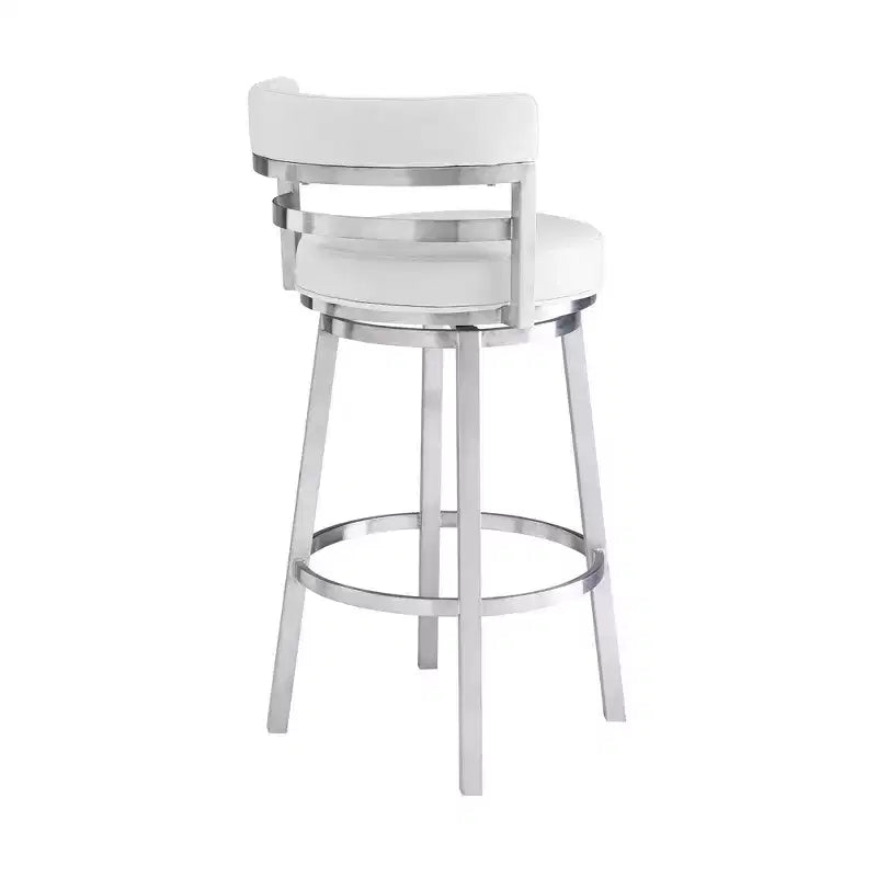 Sgabello da bar rotondo girevole da 26" altezza bancone – Ecopelle e Acciaio Inox, Bianco