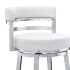 Sgabello da bar rotondo girevole da 26" altezza bancone – Ecopelle e Acciaio Inox, Bianco
