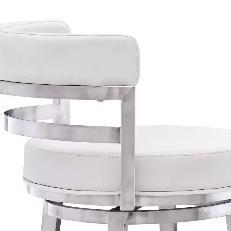Sgabello da bar rotondo girevole da 26" altezza bancone – Ecopelle e Acciaio Inox, Bianco