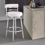 Sgabello da bar rotondo girevole da 26" altezza bancone – Ecopelle e Acciaio Inox, Bianco