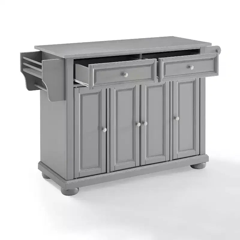 Carrello da cucina con isola e piano in acciaio inox e contenitore