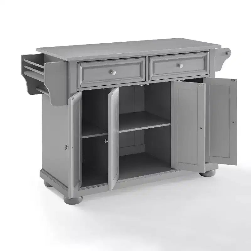 Carrello da cucina con isola e piano in acciaio inox e contenitore