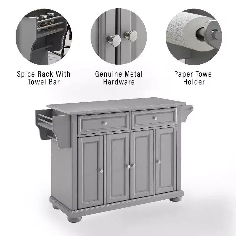Carrello da cucina con isola e piano in acciaio inox e contenitore