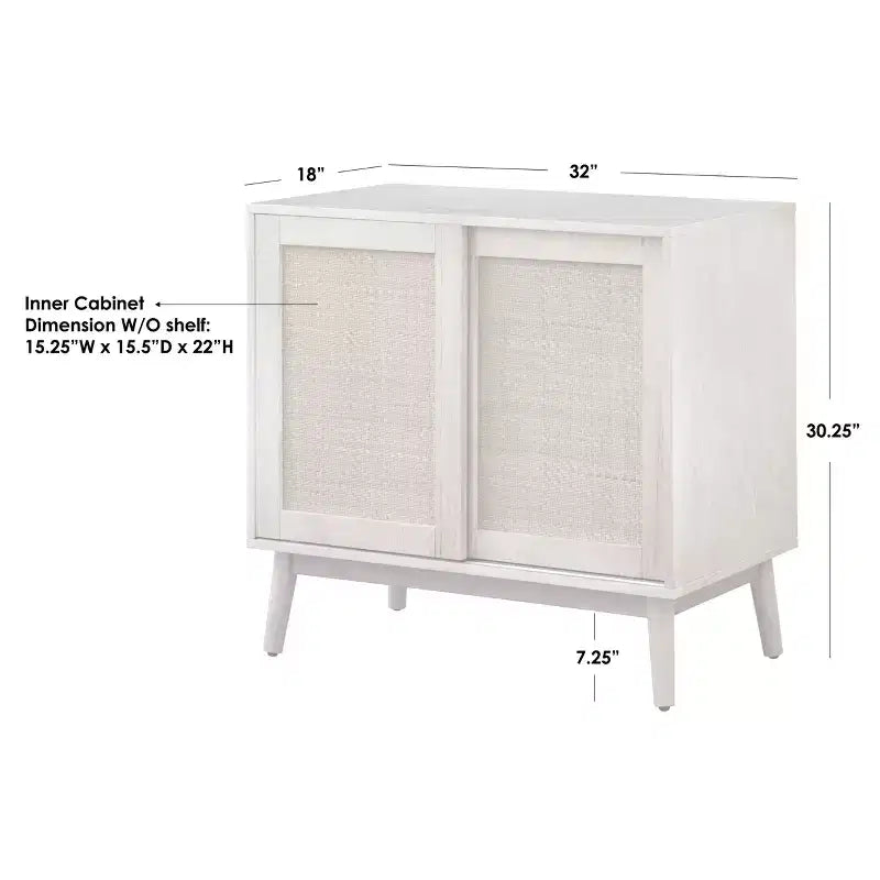 Credenza a muro con ante scorrevoli in rattan – Finitura naturale, stile moderno di metà secolo