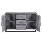Credenza in legno di mango con struttura in metallo, finitura grigia – 3 cassetti e 2 ante