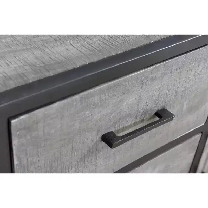 Credenza in legno di mango con struttura in metallo, finitura grigia – 3 cassetti e 2 ante