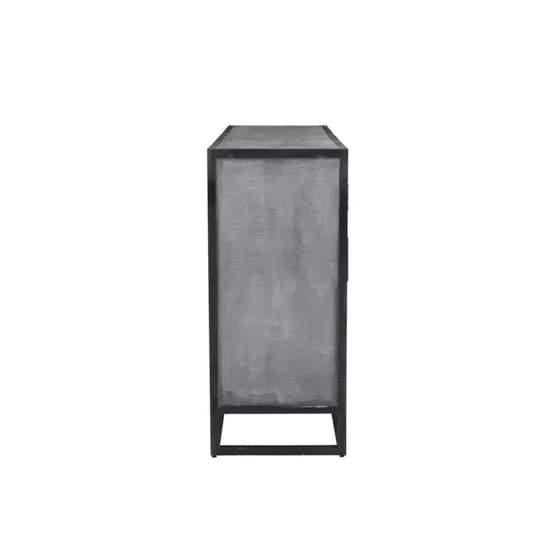 Credenza in legno di mango con struttura in metallo, finitura grigia – 3 cassetti e 2 ante