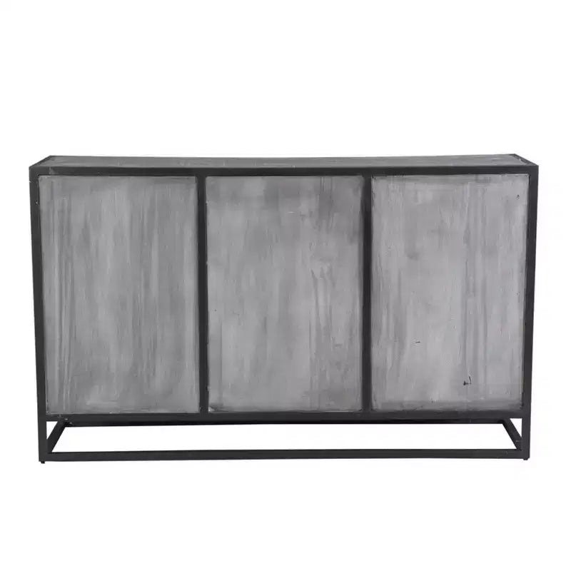 Credenza in legno di mango con struttura in metallo, finitura grigia – 3 cassetti e 2 ante