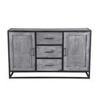 Credenza in legno di mango con struttura in metallo, finitura grigia – 3 cassetti e 2 ante