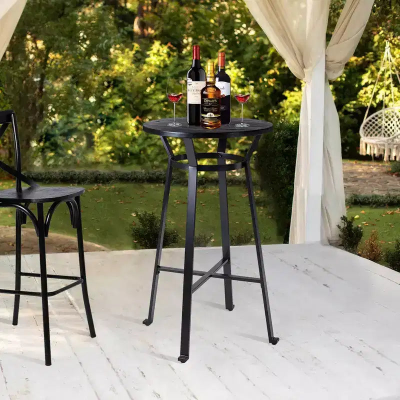 Tavolo da Bar 104,77 cm in Acciaio con Piano in Legno Massello di Olmo, Nero, 2 Posti