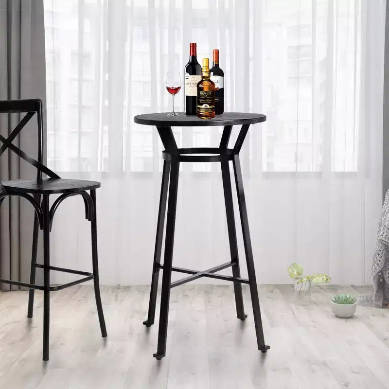 Tavolo da Bar 104,77 cm in Acciaio con Piano in Legno Massello di Olmo, Nero, 2 Posti
