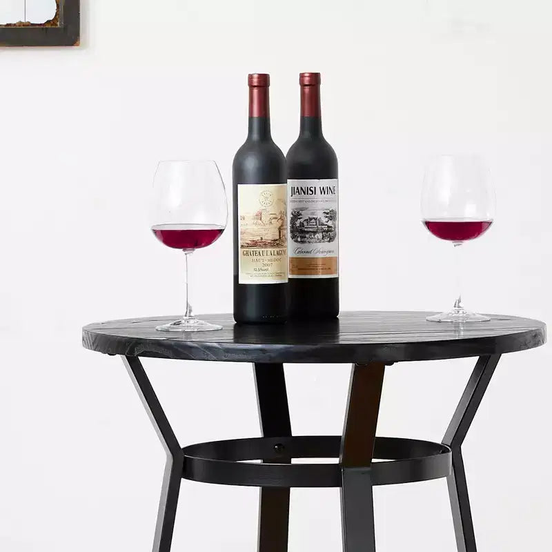 Tavolo da Bar 104,77 cm in Acciaio con Piano in Legno Massello di Olmo, Nero, 2 Posti