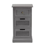Comodino a 3 cassetti con frontali in rattan, grigio