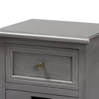 Comodino a 3 cassetti con frontali in rattan, grigio