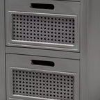 Comodino a 3 cassetti con frontali in rattan, grigio