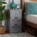 Comodino a 3 cassetti con frontali in rattan, grigio