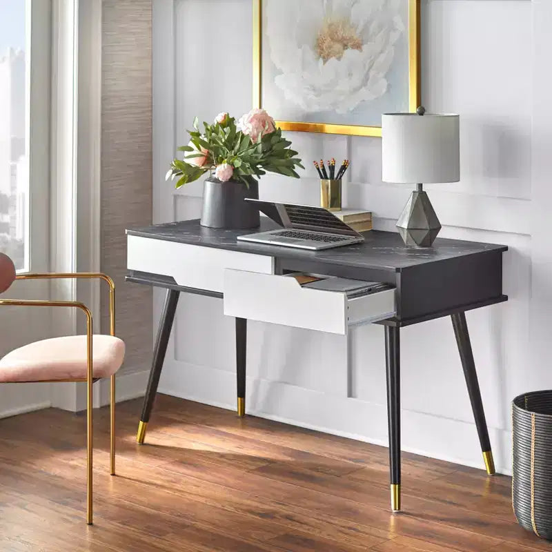 Scrivania Mid-Century Modern a 2 cassetti – Nera