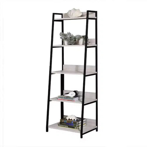 Acme Furniture 67" Wendral Bookshelf with 5 Open Compartment Natural/Black: Metal Frame, Ladder Style, Storage Display