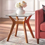 Tavolino finale con piano in vetro – Finitura noce, Stile Mid-Century Modern