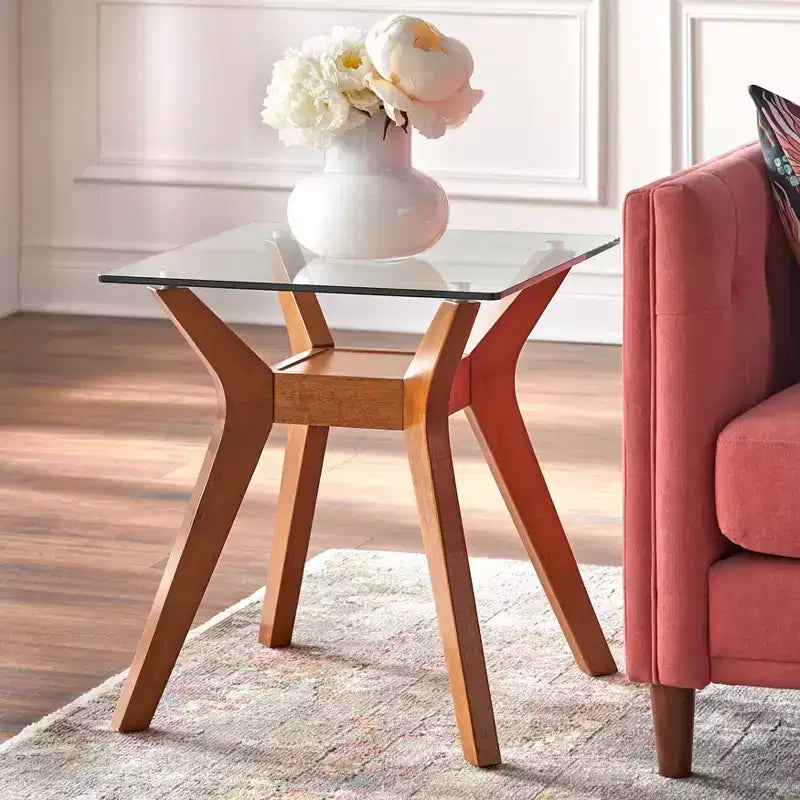 Tavolino finale con piano in vetro – Finitura noce, Stile Mid-Century Modern