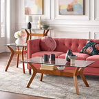 Tavolino finale con piano in vetro – Finitura noce, Stile Mid-Century Modern