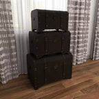 Set di 3 Bauli Decorativi Contenitori – Marrone Scuro, Finitura Anticata