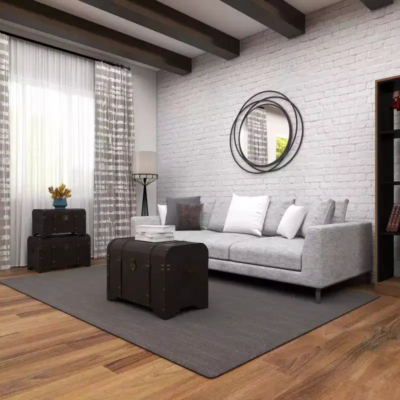 Set di 3 Bauli Decorativi Contenitori – Marrone Scuro, Finitura Anticata