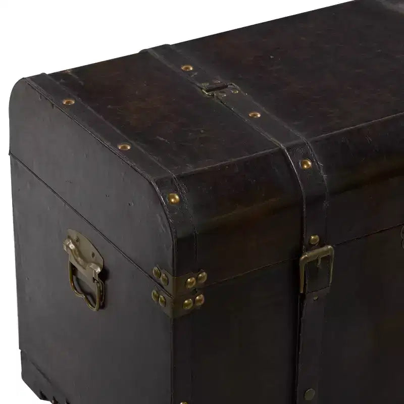 Set di 3 Bauli Decorativi Contenitori – Marrone Scuro, Finitura Anticata