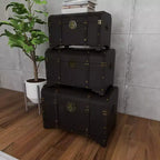 Set di 3 Bauli Decorativi Contenitori – Marrone Scuro, Finitura Anticata