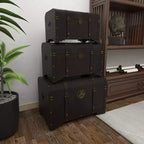 Set di 3 Bauli Decorativi Contenitori – Marrone Scuro, Finitura Anticata