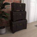 Set di 3 Bauli Decorativi Contenitori – Marrone Scuro, Finitura Anticata