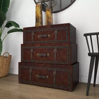 Cassettiera tradizionale in similpelle e legno con 3 cassetti – Marrone