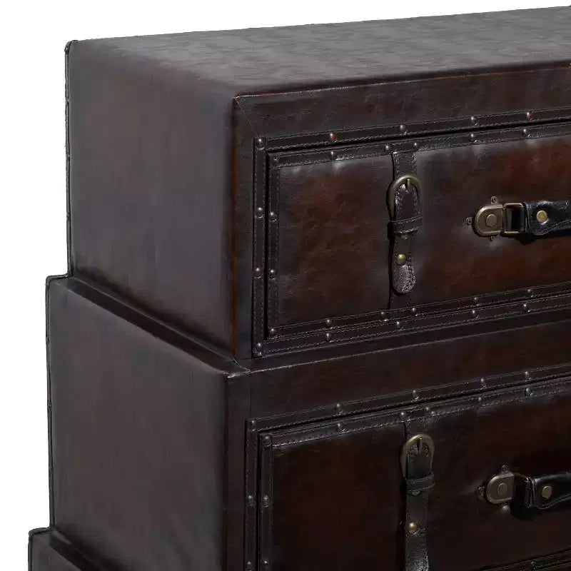Cassettiera tradizionale in similpelle e legno con 3 cassetti – Marrone
