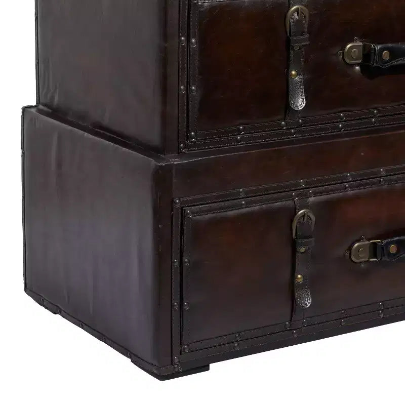 Cassettiera tradizionale in similpelle e legno con 3 cassetti – Marrone
