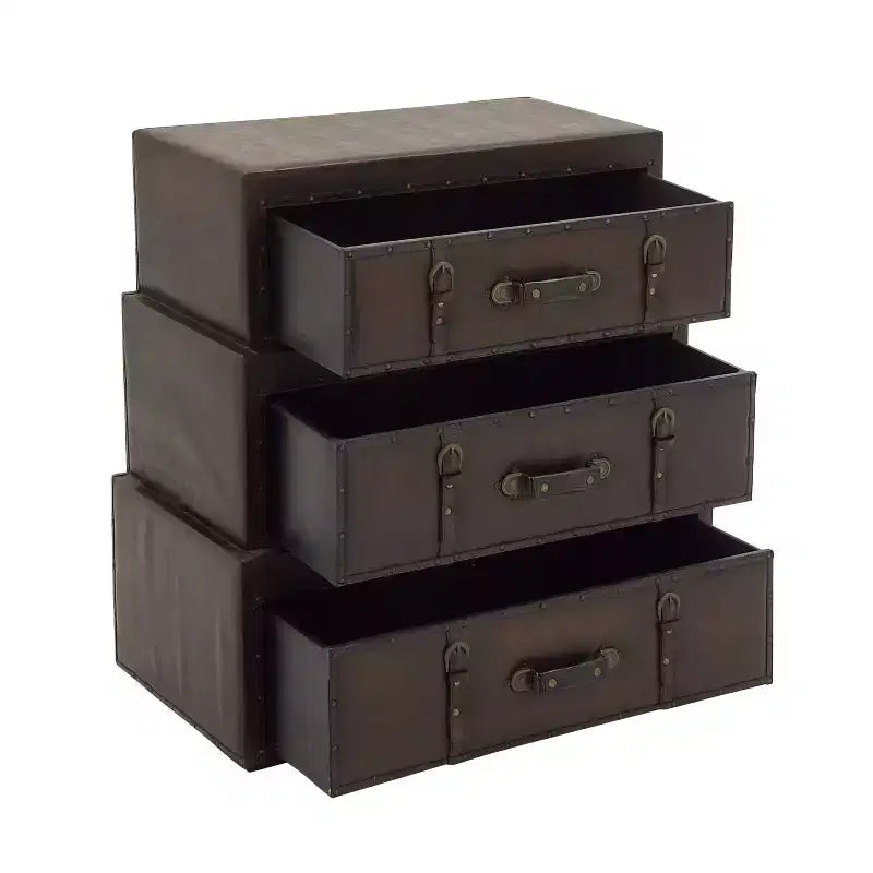 Cassettiera tradizionale in similpelle e legno con 3 cassetti – Marrone