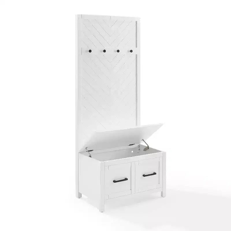 Ingresso con panca contenitore – Bianco, schienale a spina di pesce, 4 ganci
