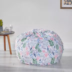 Pouf rotondo in tessuto con stampa a fiori e foglie - Bianco