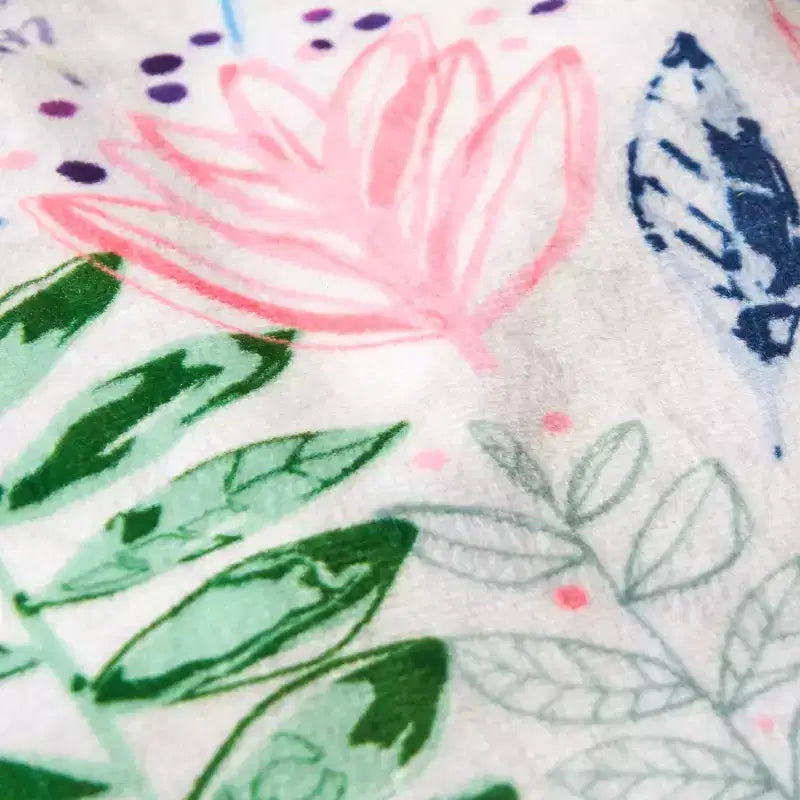 Pouf rotondo in tessuto con stampa a fiori e foglie - Bianco