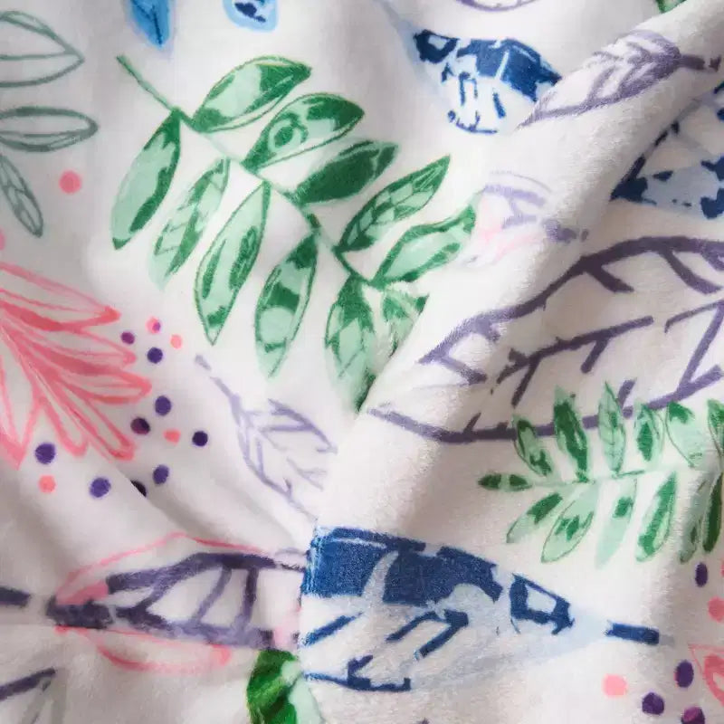 Pouf rotondo in tessuto con stampa a fiori e foglie - Bianco