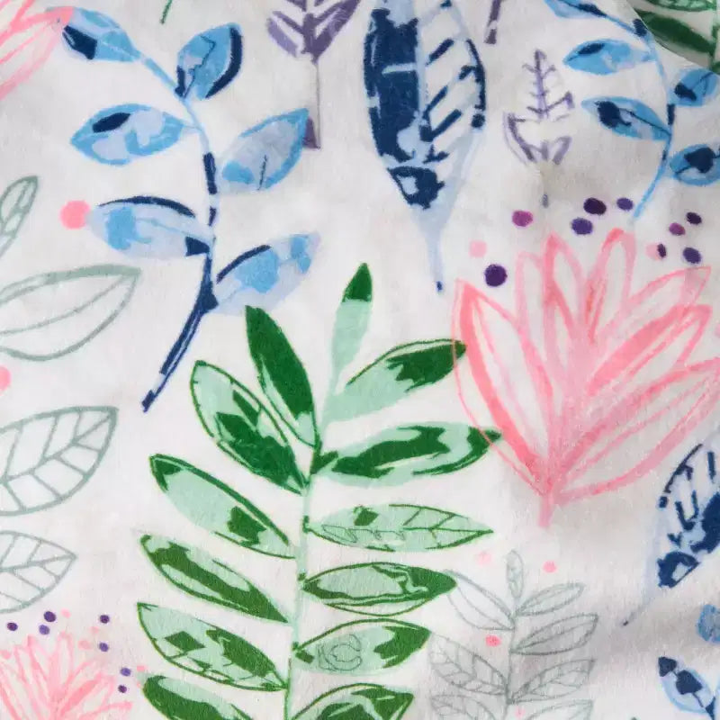 Pouf rotondo in tessuto con stampa a fiori e foglie - Bianco