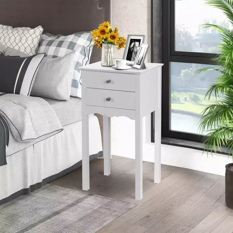 Tavolino con 2 Cassetti – MDF Bianco