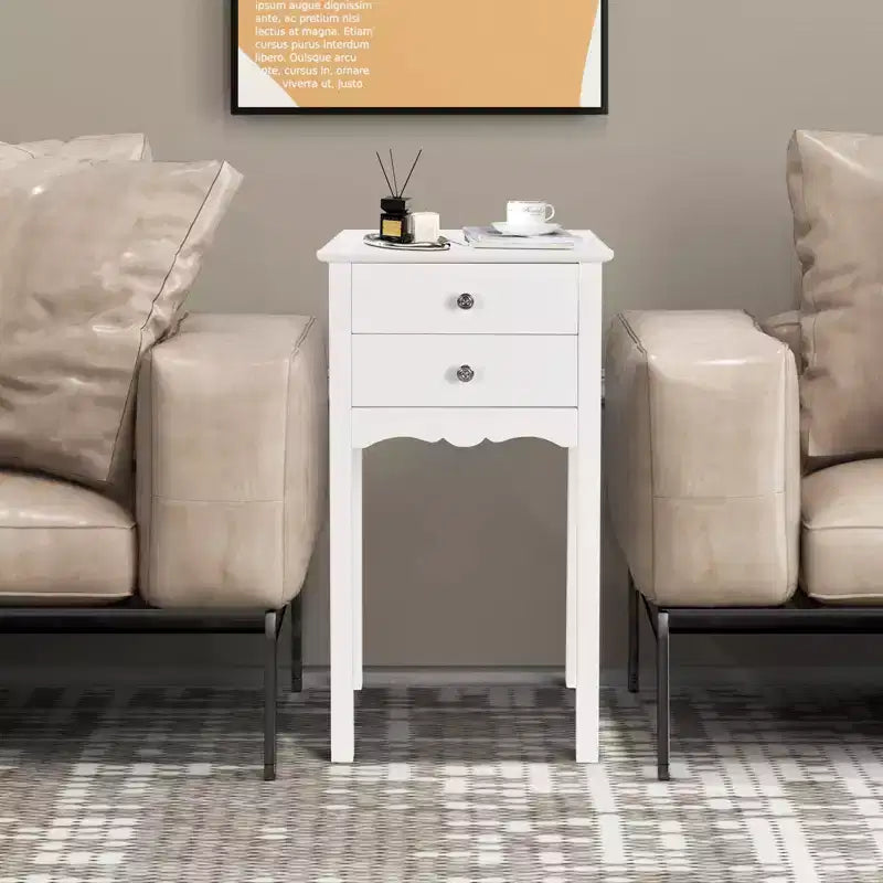 Tavolino con 2 Cassetti – MDF Bianco