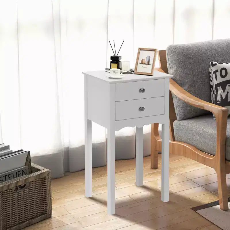 Tavolino con 2 Cassetti – MDF Bianco