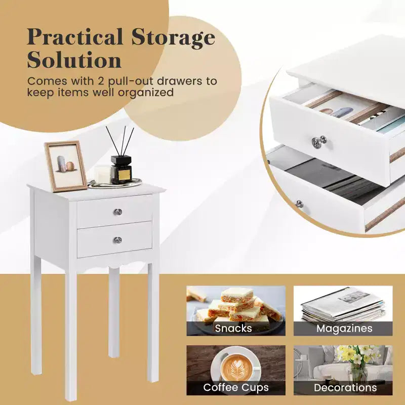 Tavolino con 2 Cassetti – MDF Bianco