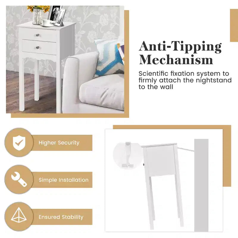 Tavolino con 2 Cassetti – MDF Bianco